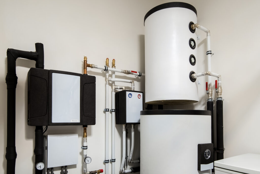 New hybrid water heater in the basement of a home in Maryland.