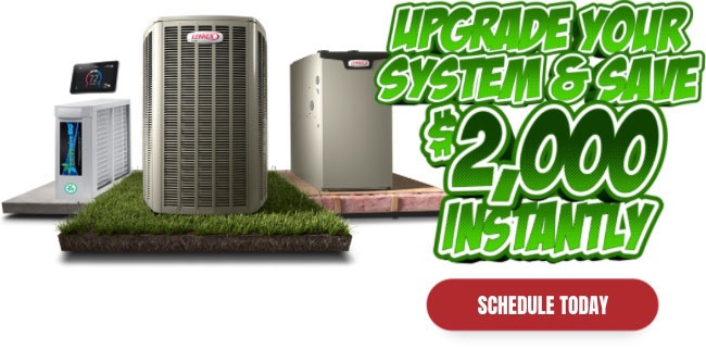 HVAC units on left and green text on right that says "Upgrade Your System & Save $2,000 Instantly."