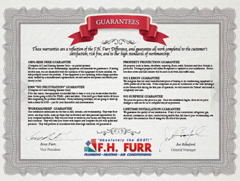 Image of certificate specifying F.H. Furr guarantees.